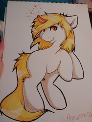 Size: 3120x4160 | Tagged: safe, artist:annuthecatgirl, oc, oc only, oc:lucem diem, pony, unicorn, commission, solo, traditional art