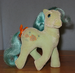 Size: 612x600 | Tagged: safe, photographer:breyer600, angel (g1), g1, bow, irl, photo, so soft pony, tail bow, toy