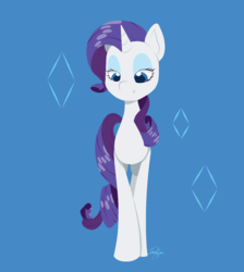 Size: 1120x1250 | Tagged: safe, artist:imaplatypus, rarity, pony, unicorn, g4, cutie mark background, female, lidded eyes, looking down, mare, simple background, smiling, solo, standing