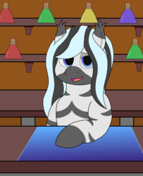 Size: 5489x6745 | Tagged: safe, artist:northern-frost, oc, oc only, oc:midnight whistle, pony, zebra, absurd resolution, female, looking at you, potions, solo