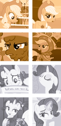 Size: 160x330 | Tagged: source needed, safe, edit, edited screencap, screencap, applejack, rarity, dragon quest, g4, luna eclipsed, ponyville confidential, sisterhooves social, sweet and elite, the last roundup, the super speedy cider squeezy 6000