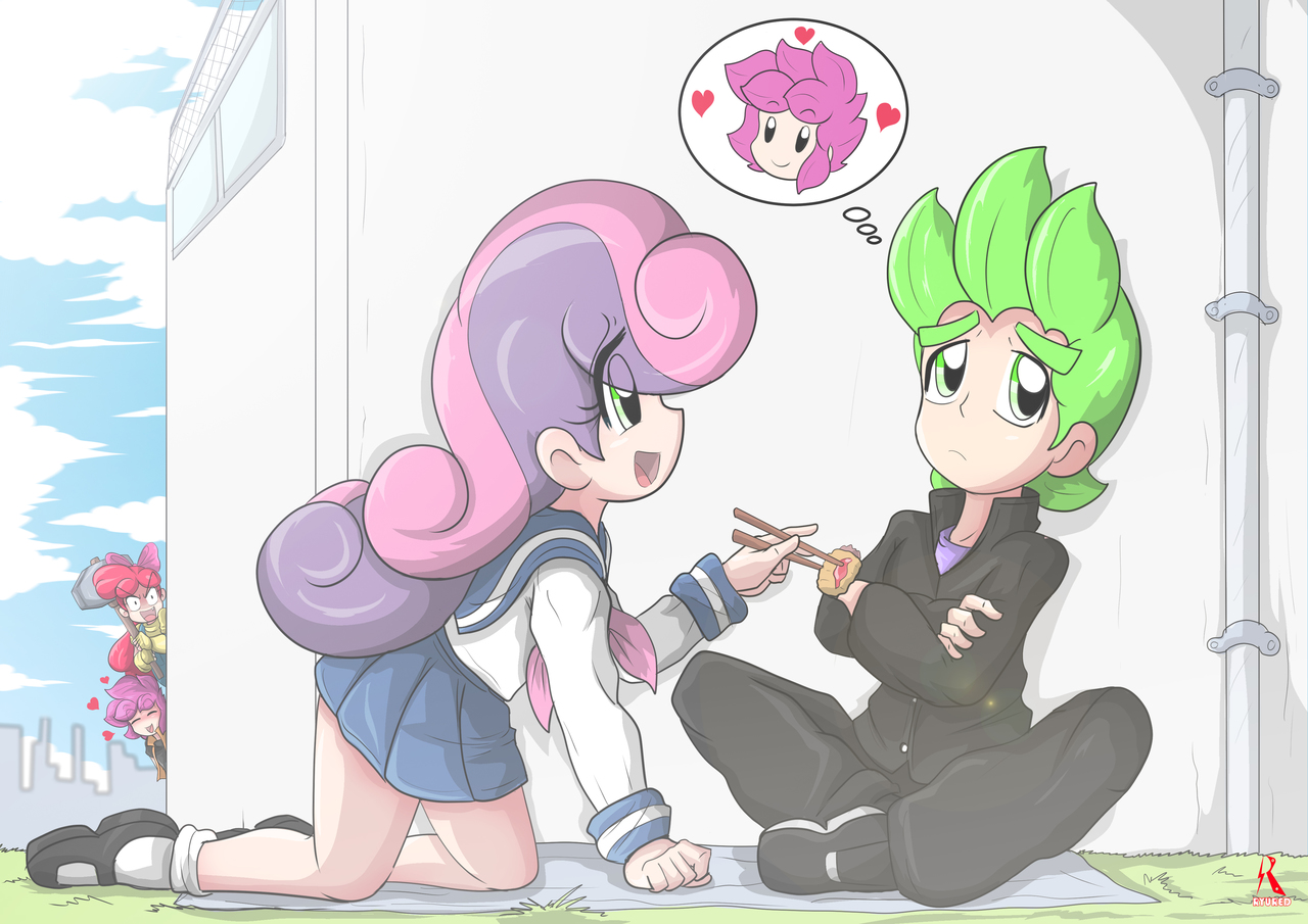 sweetie belle, human, chopsticks, clothes, cutie mark crusaders, female, fo...