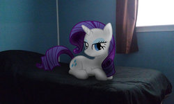 Size: 500x299 | Tagged: artist needed, source needed, safe, rarity, pony, unicorn, g4, bed, bedroom eyes, irl, photo, ponies in real life, prone, solo