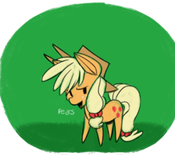 Size: 500x441 | Tagged: safe, artist:fauxsquared, part of a set, applejack, earth pony, pony, g4, cowboy hat, dishonorapple, female, freckles, hat, heresy, hilarious in hindsight, pearesy, pearjack, solo