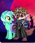 Size: 118x146 | Tagged: safe, lyra heartstrings, princess luna, wolf, g4, backpack, claw, gaia online, goggles, hakama, old profile picture, profile picture