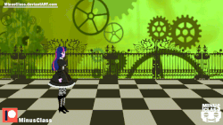 Size: 640x360 | Tagged: safe, artist:minusclass, twilight sparkle, equestria girls, g4, 2d, alice: madness returns, animated, black dress, clothes, dress, female, gears, solo
