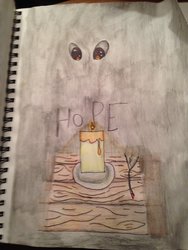 Size: 1024x1365 | Tagged: safe, artist:zevhara, fanfic:a fleeting light in the darkness, a fleet|ng light |n the darkness, candle, caption, eye, eyes, traditional art