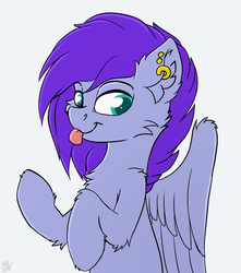 Size: 1134x1280 | Tagged: safe, artist:php80, derpibooru exclusive, oc, oc only, unnamed oc, pegasus, pony, cheek fluff, chest fluff, colored pupils, ear fluff, ear piercing, looking at you, male, piercing, simple background, solo, spread wings, tongue out, white background, wings