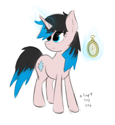 Size: 1681x1825 | Tagged: safe, artist:marsminer, oc, oc only, pony, unicorn, female, glowing horn, horn, magic, mare, solo, stopwatch, telekinesis, text