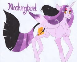 Size: 3143x2516 | Tagged: safe, artist:frozensoulpony, oc, oc only, oc:mockingbird, alicorn, pony, high res, magical lesbian spawn, male, offspring, parent:sassy saddles, parent:songbird serenade, parent:tempest shadow, solo, traditional art