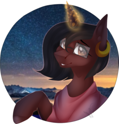 Size: 972x1009 | Tagged: safe, artist:mauuwde, oc, oc only, oc:erica, pony, unicorn, bust, female, glasses, magic, mare, portrait, simple background, solo, transparent background