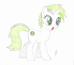 Size: 1216x1072 | Tagged: safe, artist:mzx-90, oc, oc only, oc:xbox, pony, unicorn, female, mare, microsoft ponified, ponified, signature, simple background, solo, traditional art, white background