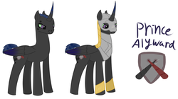Size: 1142x640 | Tagged: safe, artist:dreamfoiled, oc, oc only, oc:prince alyward, alicorn, pony, armor, male, offspring, parent:king sombra, parent:princess luna, parents:lumbra, simple background, solo, stallion, white background