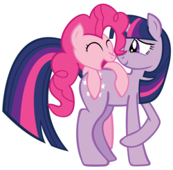 Size: 2247x2203 | Tagged: safe, artist:kirotalon, pinkie pie, twilight sparkle, earth pony, pony, unicorn, g4, eyes closed, female, high res, lesbian, mare, ship:twinkie, shipping, simple background, smiling, transparent background