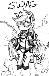 Size: 452x700 | Tagged: safe, artist:aphexangel, scootaloo, pony, ask stalkerloo, g4, female, goggles, monochrome, solo, steampunk