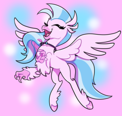 Size: 2124x2020 | Tagged: safe, artist:toxiccaves, silverstream, classical hippogriff, hippogriff, g4, eyes closed, female, high res, jewelry, necklace, pink background, simple background, solo