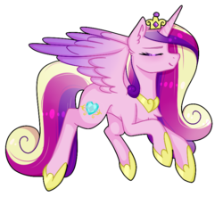 Size: 709x627 | Tagged: safe, artist:oniiponii, princess cadance, alicorn, pony, g4, crown, eyes closed, female, jewelry, mare, regalia, simple background, smiling, solo, spread wings, transparent background, wings