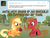 Size: 1048x800 | Tagged: safe, artist:nightmaremoons, applejack, oc, oc:pun, earth pony, pony, ask pun, g4, apple, ask, cowboy hat, duo, female, food, hat, hoof hold, mare, pun, show accurate, sweet apple acres