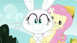 Size: 960x540 | Tagged: safe, edit, edited screencap, screencap, angel bunny, fluttershy, rabbit, equestria girls, g4, my little pony equestria girls: friendship games, adorawat, blessed image, blursed image, cursed image, cute, face swap, female, hilarious in hindsight, male, wat
