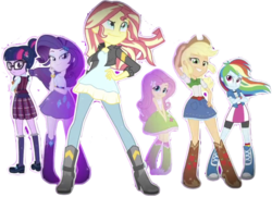 Size: 1558x1127 | Tagged: safe, edit, editor:php77, applejack, fluttershy, rainbow dash, rarity, sci-twi, sunset shimmer, twilight sparkle, equestria girls, g4, my little pony equestria girls: friendship games, background removed, simple background, transparent background