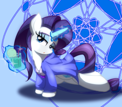 Size: 3200x2800 | Tagged: safe, artist:geraritydevillefort, rarity, pony, unicorn, g4, abstract background, clothes, female, glowing horn, high res, horn, lidded eyes, magic, mare, solo, telekinesis