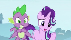 Size: 1920x1080 | Tagged: safe, screencap, spike, starlight glimmer, dragon, pony, a matter of principals, g4, winged spike, wings
