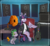Size: 2245x2059 | Tagged: safe, artist:urbanqhoul, spike, twilight sparkle, alicorn, dragon, pony, g4, chair, clothes, duo, female, guitar, high res, male, mare, musical instrument, piano, sitting, speaker, suit, twilight sparkle (alicorn), winged spike, wings