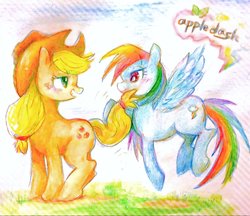 Size: 2048x1768 | Tagged: safe, artist:osawari64, applejack, rainbow dash, earth pony, pegasus, pony, g4, female, lesbian, mare, ship:appledash, shipping