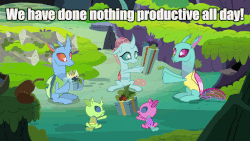Size: 1280x720 | Tagged: safe, screencap, ocellus, changedling, changeling, nymph, g4, the hearth's warming club, animated, boomerang (tv channel), cycle, giving, i have done nothing productive all day, image macro, loop, meme, perfect loop, present