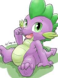 Size: 1200x1600 | Tagged: safe, artist:gamijack, spike, dragon, g4, baby, baby dragon, blushing, chubby, cute, green eyes, male, simple background, sitting, solo, spikabetes, text, white background
