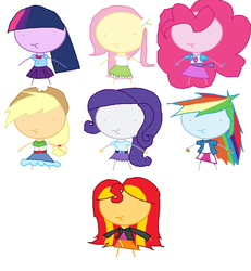 Size: 1268x1372 | Tagged: safe, applejack, fluttershy, pinkie pie, rainbow dash, rarity, sunset shimmer, twilight sparkle, equestria girls, g4, 1000 hours in ms paint, :i, :t, dwight spergle, eppaljeck, humane five, humane seven, humane six, ponkie poy, ronbow dosh, rurrity, simple background, soonsat shemur, stylistic suck, white background