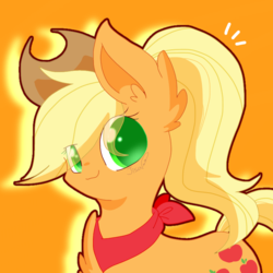 Size: 768x768 | Tagged: safe, artist:jisuppe, applejack, earth pony, pony, g4, alternate hairstyle, colored pupils, ear fluff, female, hat, mare, neckerchief, ponytail, solo