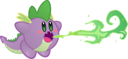 Size: 600x281 | Tagged: safe, artist:jrk08004, spike, puffball, g4, crossover, fire, fire breath, kirby, kirby (series), kirby spike, kirbyfied, male, nintendo, simple background, solo, species swap, transparent background, video game