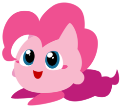 Size: 570x497 | Tagged: safe, artist:sillyewe, pinkie pie, puffball, g4, crossover, female, kirby, kirby (series), kirby pie, kirbyfied, nintendo, simple background, solo, species swap, transparent background, vector, video game