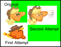 Size: 523x405 | Tagged: safe, artist:jrk08004, applejack, puffball, g4, crossover, kirby, kirby (series), kirby applejack, kirbyfied, nintendo, pixel art, simple background, species swap, sprite, transparent background, vector, video game