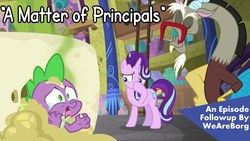 Size: 1600x900 | Tagged: safe, edit, edited screencap, screencap, discord, spike, starlight glimmer, dragon, a matter of principals, g4, episode followup, winged spike, wings