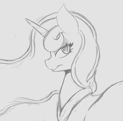 Size: 835x825 | Tagged: safe, artist:tre, princess luna, alicorn, pony, g4, female, grayscale, looking at you, mare, monochrome, sketch, solo