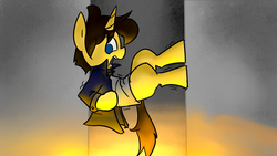 Size: 2732x1536 | Tagged: safe, artist:spheedc, oc, oc only, oc:dream chaser, pony, unicorn, atg 2018, clothes, danger, digital art, impending doom, male, newbie artist training grounds, scared, solo, stallion, trapped