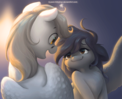 Size: 1762x1434 | Tagged: safe, artist:katputze, oc, oc only, oc:kate, oc:kej, pegasus, pony, duo, eye contact, female, k+k, looking at each other, male, mare, race swap, stallion