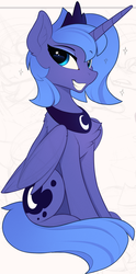Size: 521x1048 | Tagged: safe, artist:yakovlev-vad, edit, princess luna, alicorn, pony, g4, chest fluff, cropped, cute, female, lunabetes, mare, s1 luna, simple background, sketch, slender, smiling, solo, thin