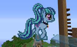 Size: 1280x778 | Tagged: safe, artist:tacotuesday21321, sonata dusk, earth pony, pony, g4, female, game screencap, mare, minecraft, minecraft pixel art, pixel art, ponified, solo