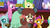 Size: 1280x720 | Tagged: safe, screencap, berry bliss, huckleberry, ocellus, sandbar, smolder, yona, changedling, changeling, classical hippogriff, dragon, earth pony, hippogriff, pony, yak, a matter of principals, g4, my little pony: friendship is magic, book, bow, cloven hooves, dragoness, female, friendship student, hair bow, male, mare, monkey swings, stallion, teenager