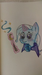 Size: 1836x3264 | Tagged: safe, artist:savvygamer, trixie, pony, unicorn, g4, bust, female, glowing horn, horn, magic, solo, telekinesis, traditional art