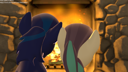 Size: 2560x1440 | Tagged: safe, artist:thecoldify, coloratura, oc, oc:shooting star, g4, 3d, blurry background, cute, fireplace, rara, source filmmaker