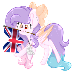 Size: 3000x3000 | Tagged: safe, artist:xxmelody-scribblexx, oc, oc only, pegasus, pony, bow, female, flag, hair bow, high res, mare, mouth hold, simple background, solo, transparent background, two toned wings, united kingdom