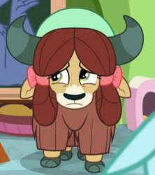 Size: 345x388 | Tagged: safe, screencap, ocellus, yona, yak, a matter of principals, g4, bow, cloven hooves, cropped, female, hair bow, monkey swings, solo focus