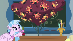 Size: 1280x720 | Tagged: safe, screencap, silverstream, hippogriff, a matter of principals, g4, apple, dragonsneeze, female, food