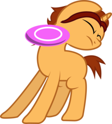 Size: 1304x1452 | Tagged: safe, artist:electrochoc, oc, oc only, oc:peach cobbler, pony, unicorn, frisbee, male, meme, simple background, solo, transparent background, vector