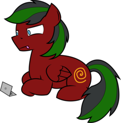 Size: 1647x1674 | Tagged: safe, artist:electrochoc, oc, oc only, oc:crimson fall, pegasus, pony, computer, giant pegasus, giant pony, laptop computer, macro, male, simple background, solo, tongue out, transparent background