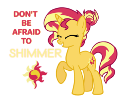 Size: 2906x2460 | Tagged: safe, artist:flipwix, sunset shimmer, pony, unicorn, g4, alternate hairstyle, digital art, eyes closed, female, hair bun, happy, high res, inspirational, mare, motivation, motivational, positive message, positive ponies, raised hoof, simple background, smiling, solo, transparent background